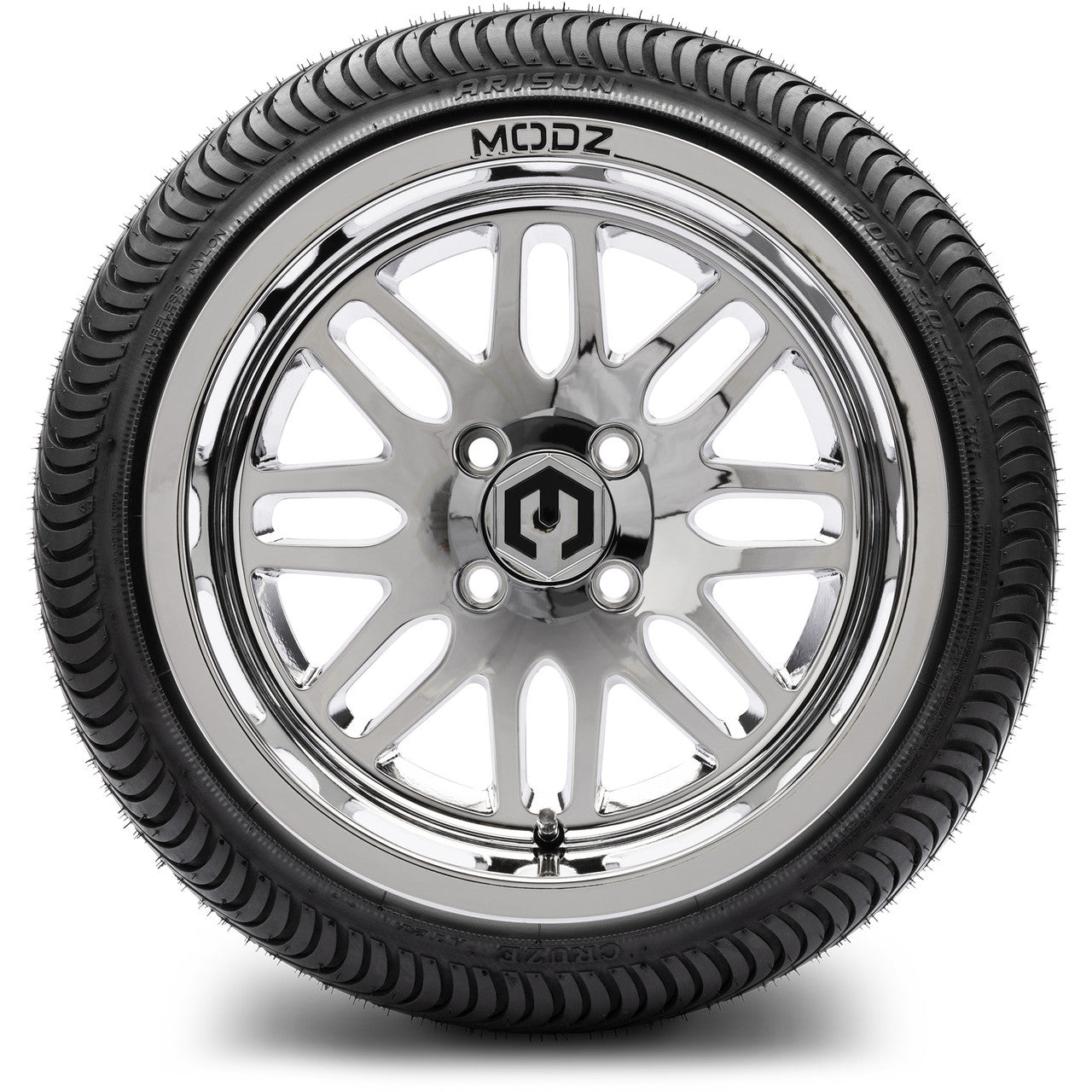 MODZ® 14" Mayhem Chrome Wheels & Street Tires Combo (MODZ Street Fox Radial 205/40-14)