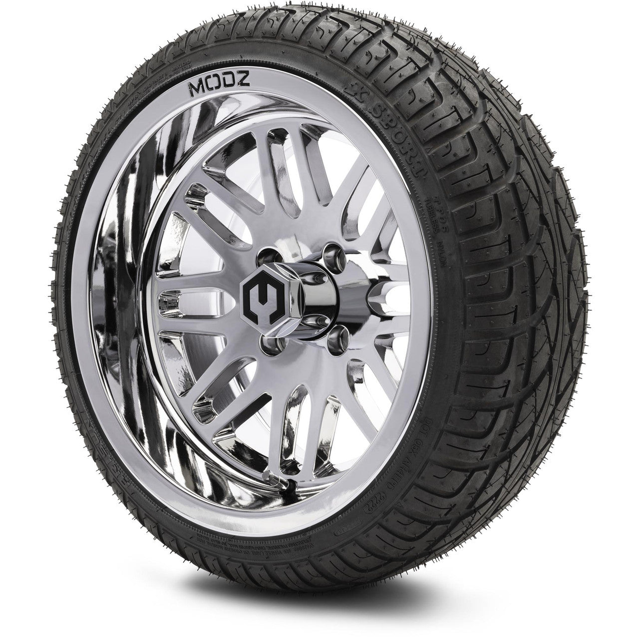 MODZ® 14" Mayhem Chrome Wheels & Street Tires Combo (Arisun Cruze 205/30-14)