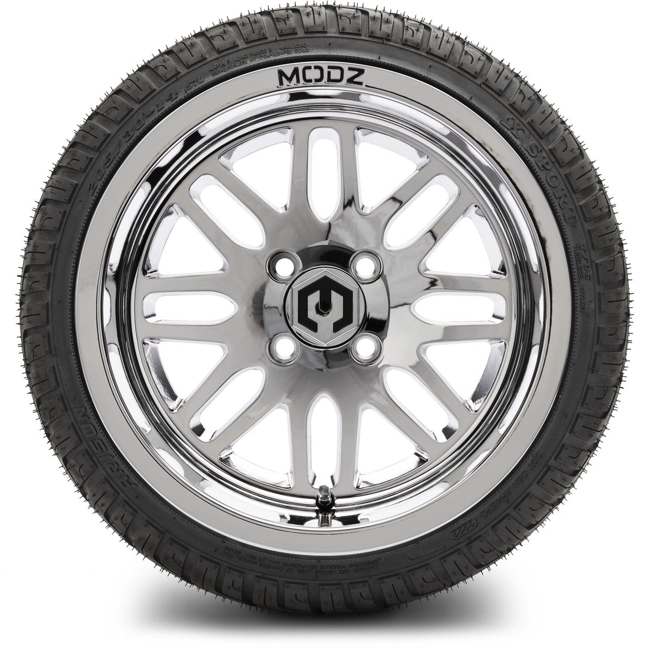 MODZ® 14" Mayhem Chrome Wheels & Street Tires Combo (Arisun Cruze 205/30-14)