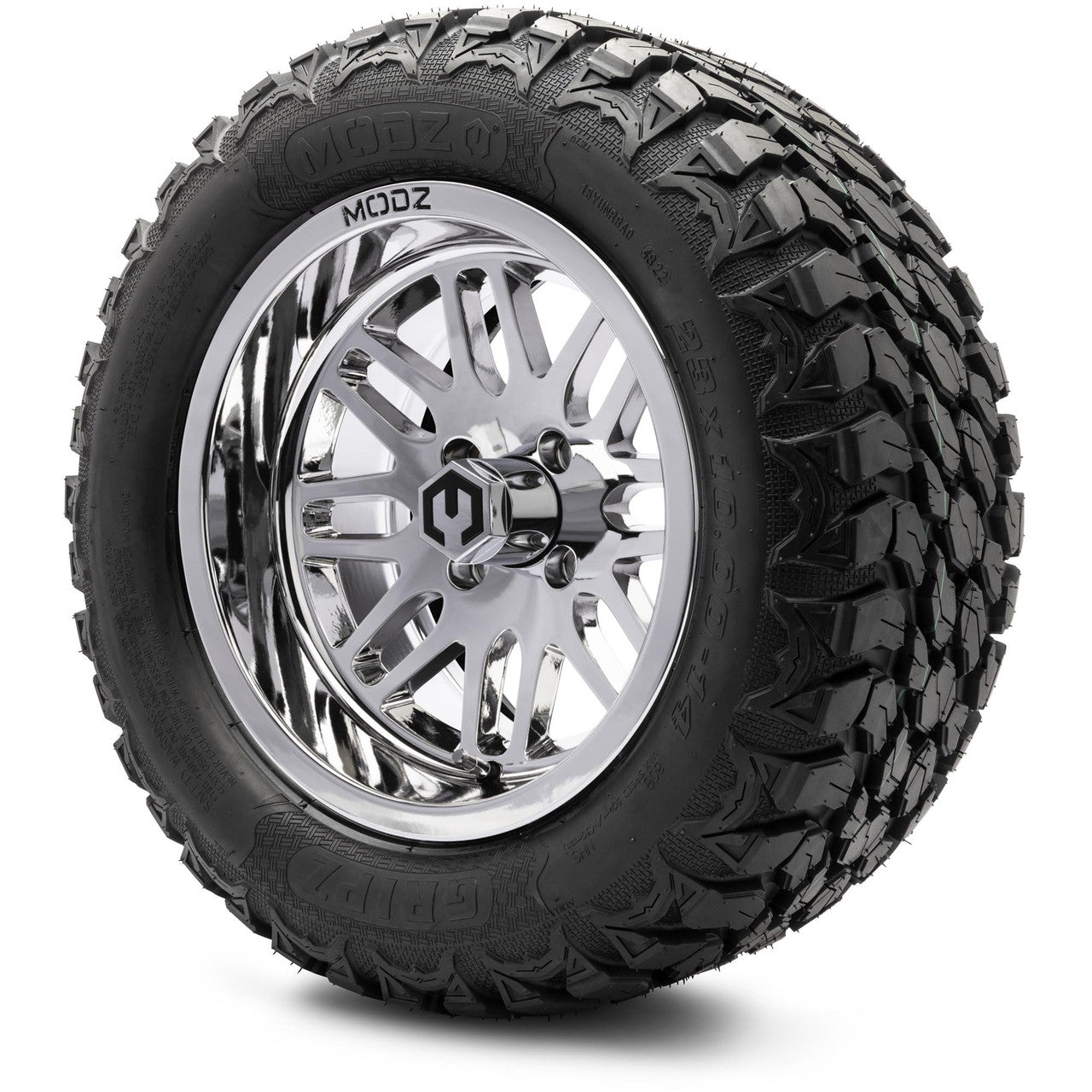 MODZ® 14" Mayhem Chrome Wheels & Off-Road Tires Combo (Arisun X-Trail All-Terrain 23x10-14)