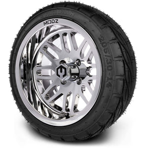 MODZ® 14" Mayhem Chrome Wheels & Street Tires Combo (MODZ Guardian 205/30-14)