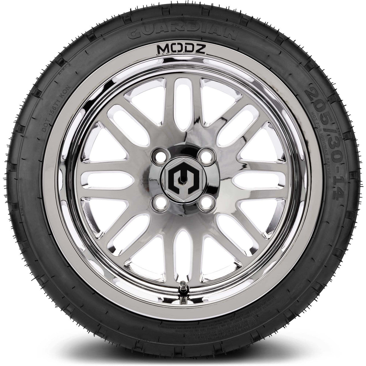 MODZ® 14" Mayhem Chrome Wheels & Street Tires Combo (Arisun Cruze 205/30-14)