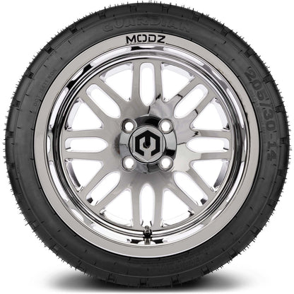 MODZ® 14" Mayhem Chrome Wheels & Street Tires Combo (Arisun Cruze 205/30-14)
