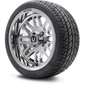 MODZ® 14" Mayhem Chrome Wheels & Street Tires Combo (Odyssey Tesseract Steel Belted Radial 215/35-14)