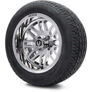 MODZ® 14" Mayhem Chrome Wheels & Street Tires Combo (Odyssey Tesseract Steel Belted Radial 215/50-14)