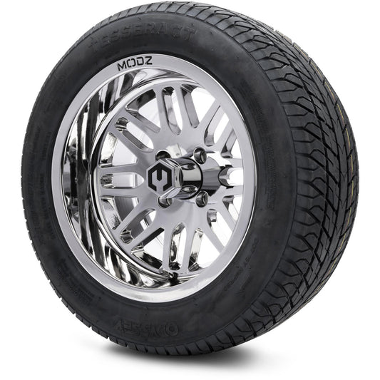 MODZ® 14" Mayhem Chrome Wheels & Street Tires Combo (Odyssey Tesseract Steel Belted Radial 215/50-14)