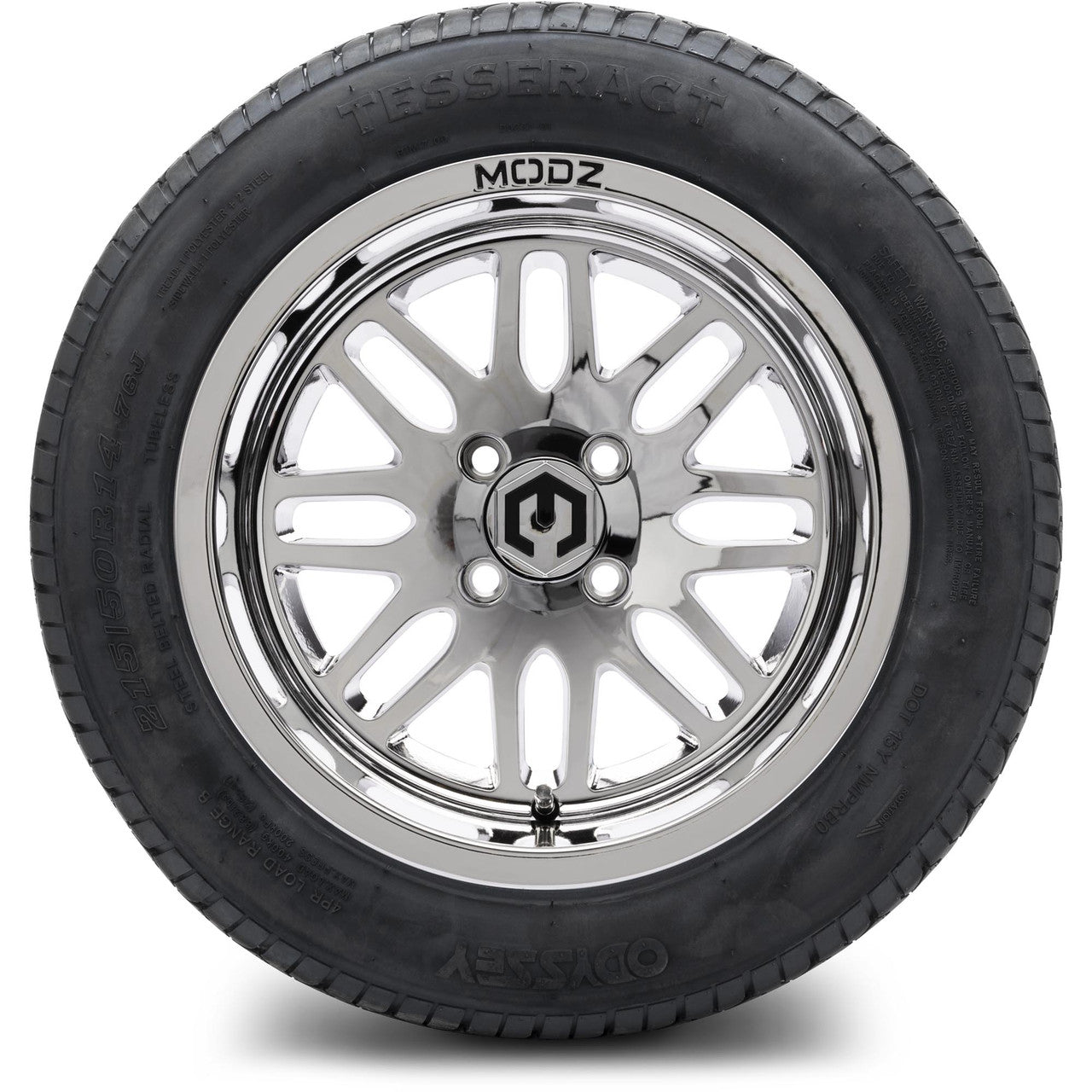 MODZ® 14" Mayhem Chrome Wheels & Street Tires Combo (Odyssey Tesseract Steel Belted Radial 215/35-14)