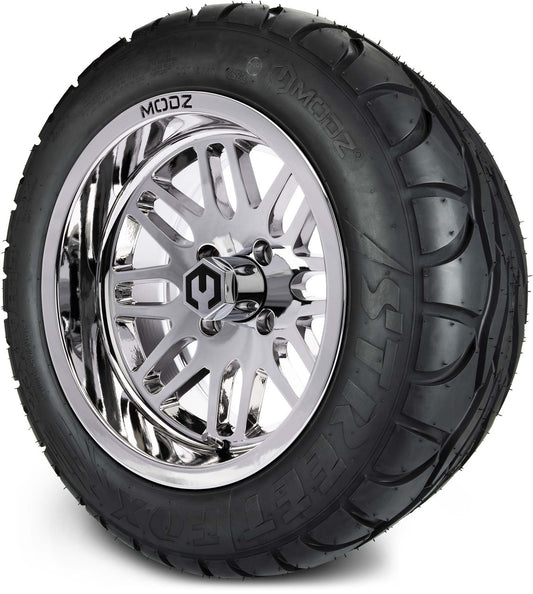 MODZ® 14" Mayhem Chrome Wheels & Street Tires Combo (MODZ Street Fox Radial 23x10-14)