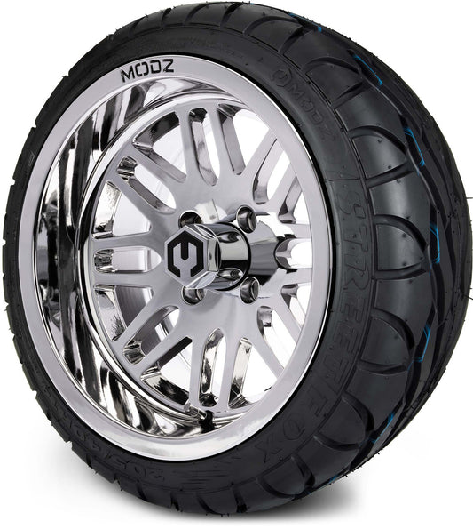 MODZ® 14" Mayhem Chrome Wheels & Street Tires Combo (MODZ Street Fox Radial 205/40-14)