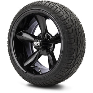 MODZ® 14" Godfather Glossy Black Wheels & Street Tires Combo (Arisun X-Sport 205/30-14)