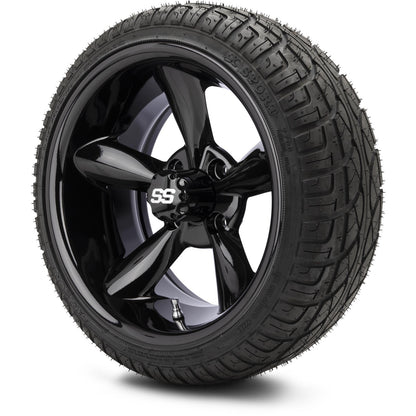 MODZ® 14" Godfather Glossy Black Wheels & Street Tires Combo (Arisun X-Sport 205/30-14)
