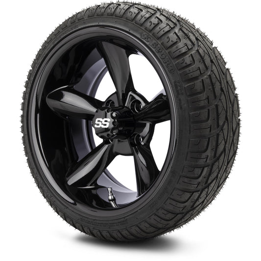 MODZ® 14" Godfather Glossy Black Wheels & Street Tires Combo (Arisun X-Sport 205/30-14)