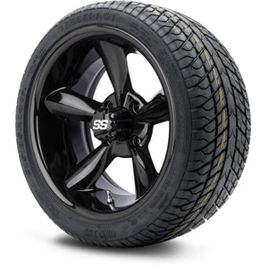 MODZ® 14" Godfather Glossy Black Wheels & Street Tires Combo (Odyssey Tesseract Steel Belted Radial 215/35-14)
