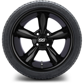 MODZ® 14" Godfather Glossy Black Wheels & Street Tires Combo (Odyssey Tesseract Steel Belted Radial 215/35-14)
