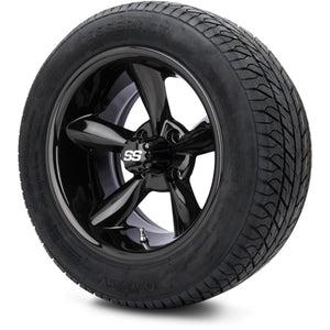 MODZ® 14" Godfather Glossy Black Wheels & Street Tires Combo (Odyssey Tesseract Steel Belted Radial 215/50-14)