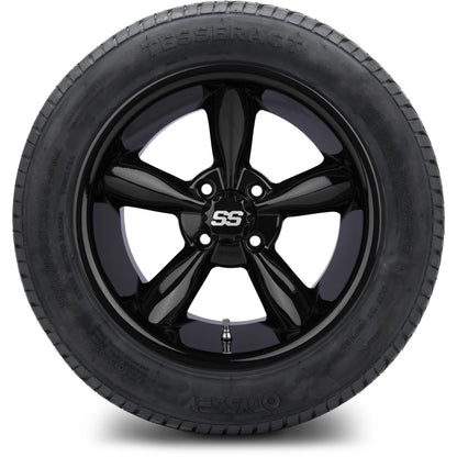 MODZ® 14" Godfather Glossy Black Wheels & Street Tires Combo (Odyssey Tesseract Steel Belted Radial 215/50-14)