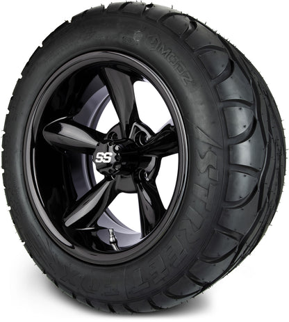 MODZ® 14" Godfather Glossy Black Wheels & Street Tires Combo (MODZ Street Fox Radial 23x10-14)