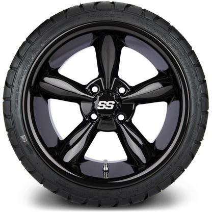 MODZ® 14" Godfather Glossy Black Wheels & Street Tires Combo (MODZ Street Fox Radial 205/40-14)