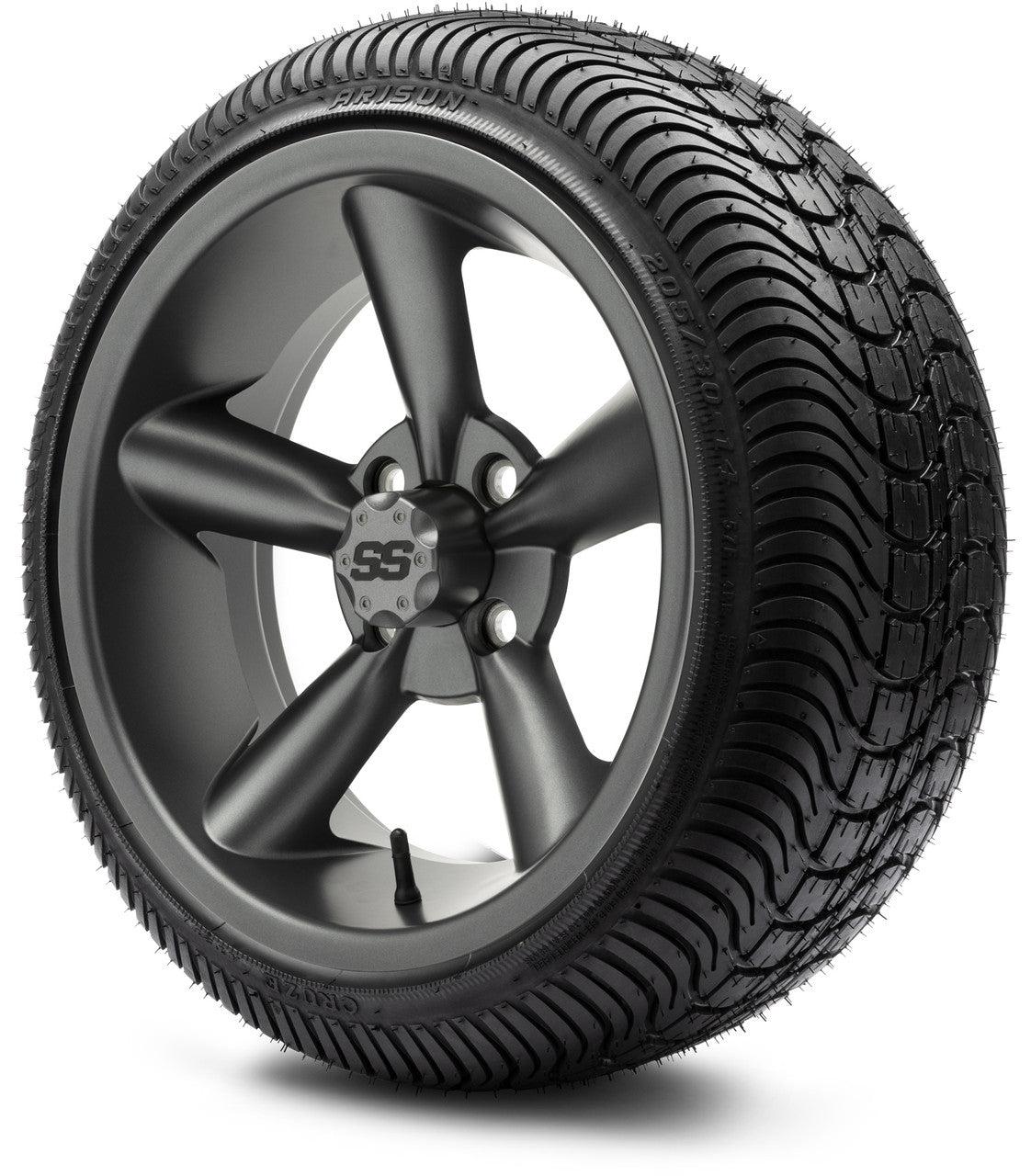 MODZ® 14" Godfather Gunmetal Wheels & Street Tires Combo (Odyssey Tesseract Steel Belted Radial 215/50-14)