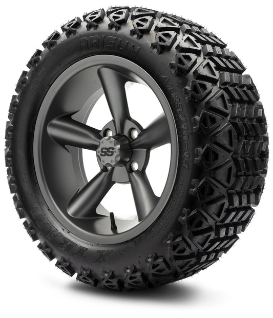 MODZ® 14" Godfather Glossy Black Wheels & Off-Road Tires Combo (Arisun X-Trail All-Terrain 23x10-14)