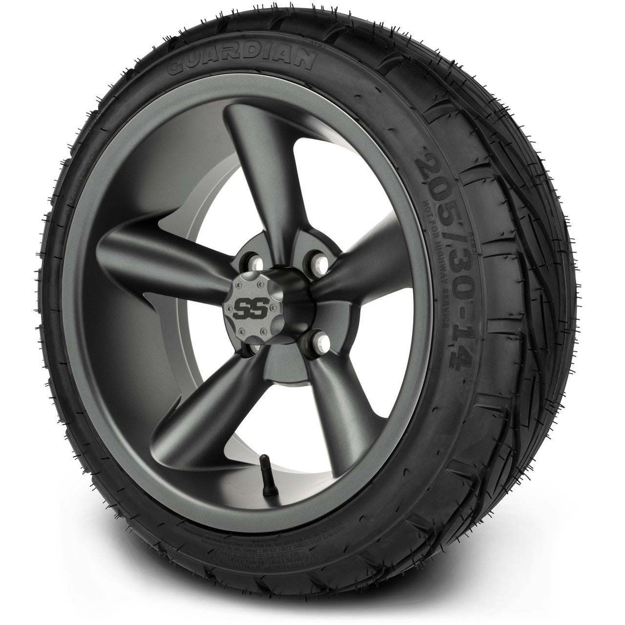 MODZ® 14" Godfather Gunmetal Wheels & Street Tires Combo (Odyssey Tesseract Steel Belted Radial 215/50-14)