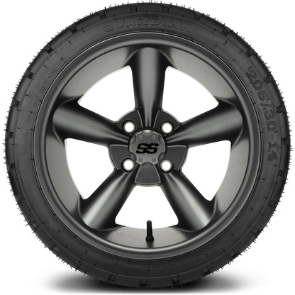MODZ® 14" Godfather Gunmetal Wheels & Street Tires Combo (Odyssey Tesseract Steel Belted Radial 215/35-14)