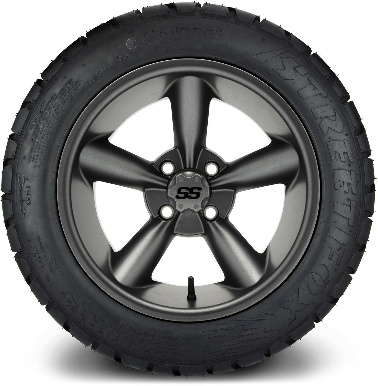 MODZ® 14" Godfather Gunmetal Wheels & Street Tires Combo (Odyssey Tesseract Steel Belted Radial 215/35-14)
