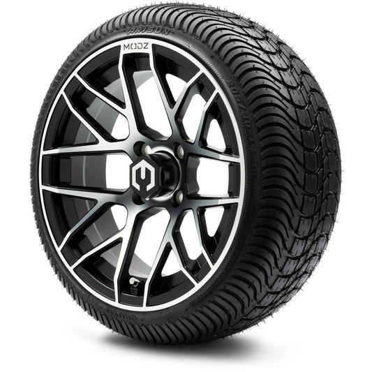 MODZ® 14" Matrix Machined Black Wheels & Street Tires Combo (Arisun Cruze 205/30-14)