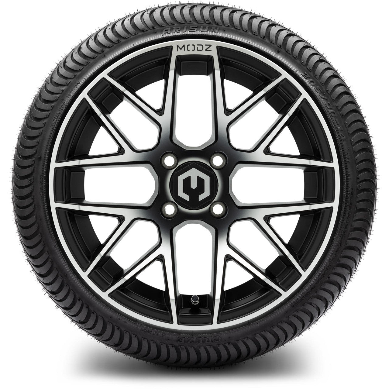 MODZ® 14" Matrix Machined Black Wheels & Street Tires Combo (MODZ Street Fox Radial 23x10-14)
