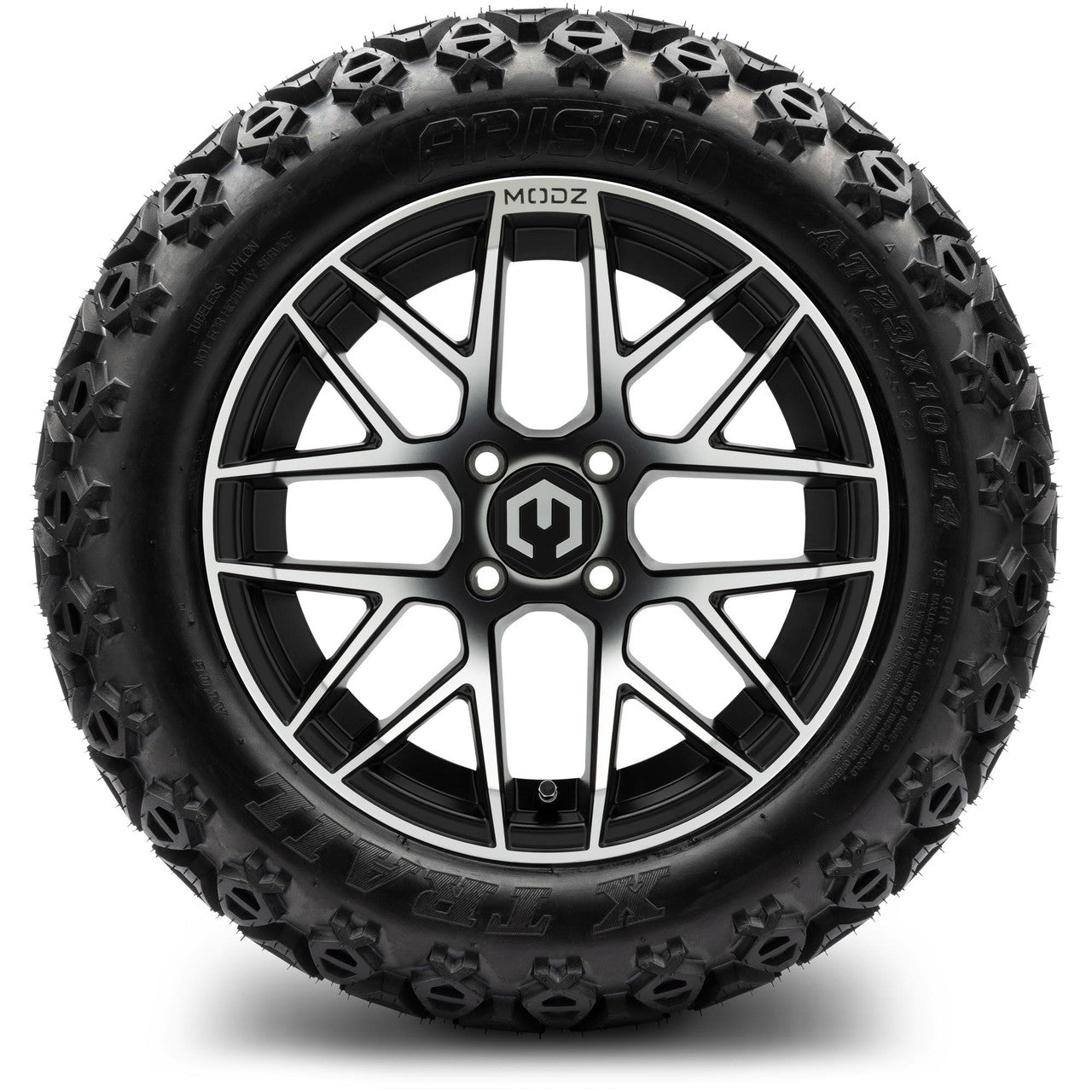 MODZ® 14" Matrix Machined Black Wheels & Off-Road Tires Combo (Arisun X-Trail All-Terrain 23x10-14)