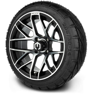 MODZ® 14" Matrix Machined Black Wheels & Street Tires Combo (MODZ Guardian 205/30-14)