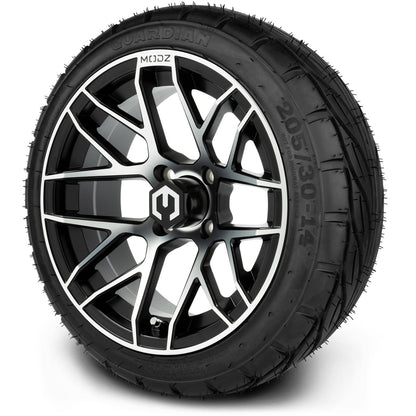 MODZ® 14" Matrix Machined Black Wheels & Street Tires Combo (Arisun Cruze 205/30-14)