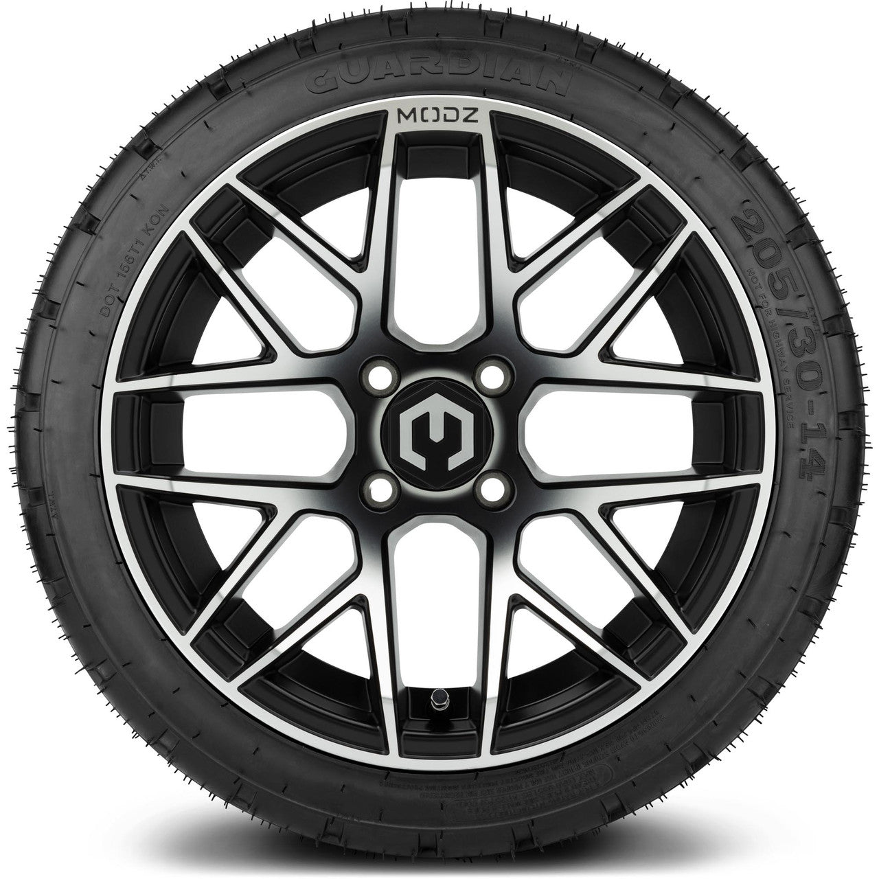 MODZ® 14" Matrix Machined Black Wheels & Street Tires Combo (Odyssey Tesseract Steel Belted Radial 215/50-14)