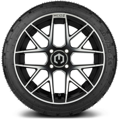 MODZ® 14" Matrix Machined Black Wheels & Street Tires Combo (MODZ Street Fox Radial 205/40-14)