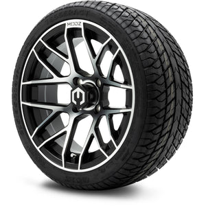 MODZ® 14" Matrix Machined Black Wheels & Street Tires Combo (Odyssey Tesseract Steel Belted Radial 215/35-14)