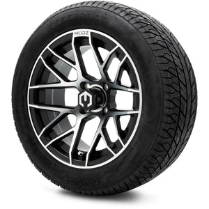 MODZ® 14" Matrix Machined Black Wheels & Street Tires Combo (Odyssey Tesseract Steel Belted Radial 215/50-14)