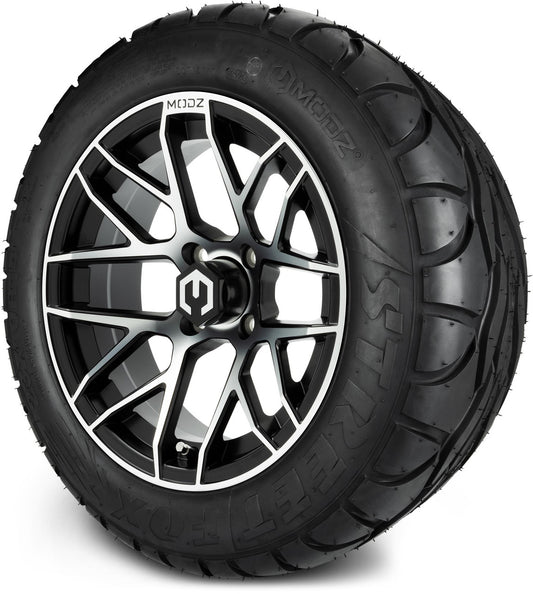 MODZ® 14" Matrix Machined Black Wheels & Street Tires Combo (MODZ Street Fox Radial 23x10-14)