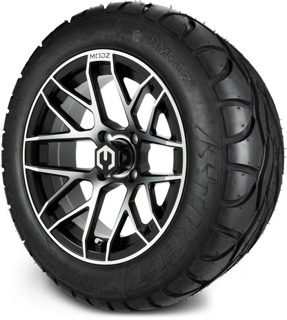 MODZ® 14" Matrix Machined Black Wheels & Street Tires Combo (MODZ Street Fox Radial 205/40-14)
