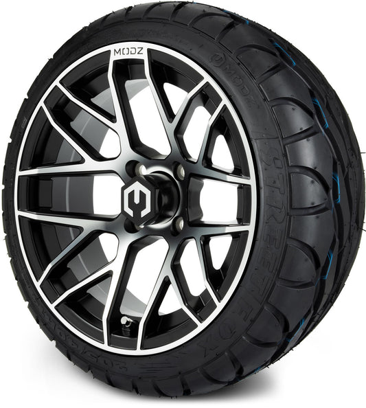 MODZ® 14" Matrix Machined Black Wheels & Street Tires Combo (MODZ Street Fox Radial 205/40-14)