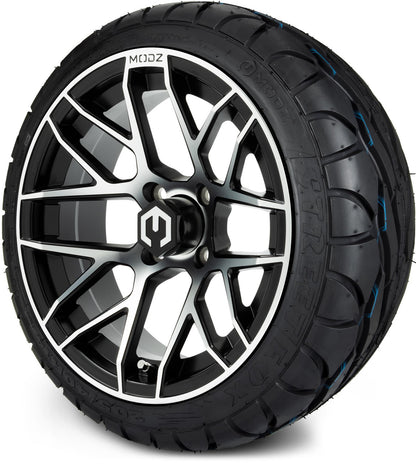 MODZ® 14" Matrix Machined Black Wheels & Street Tires Combo (Arisun Cruze 205/30-14)