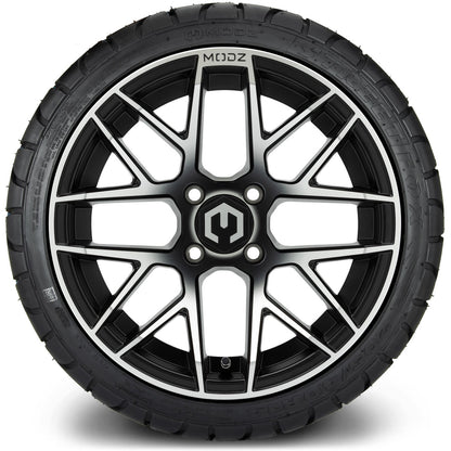 MODZ® 14" Matrix Machined Black Wheels & Street Tires Combo (Arisun Cruze 205/30-14)