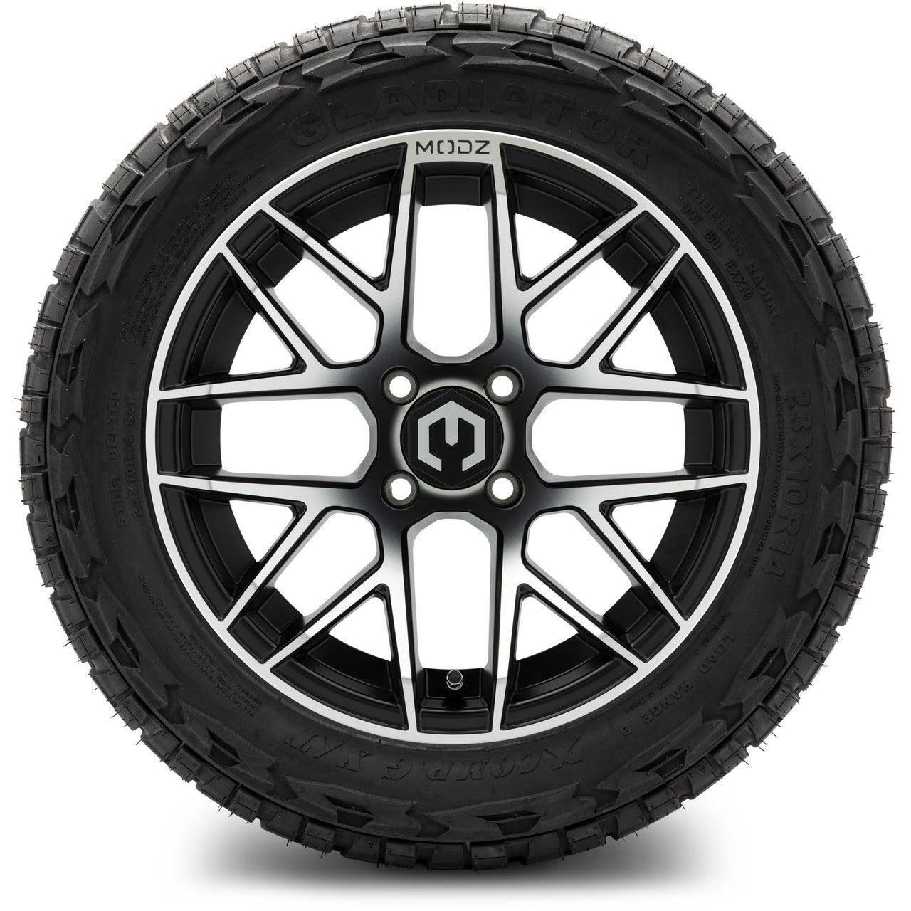MODZ® 14" Matrix Machined Black Wheels & Off-Road Tires Combo (Arisun X-Trail All-Terrain 23x10-14)