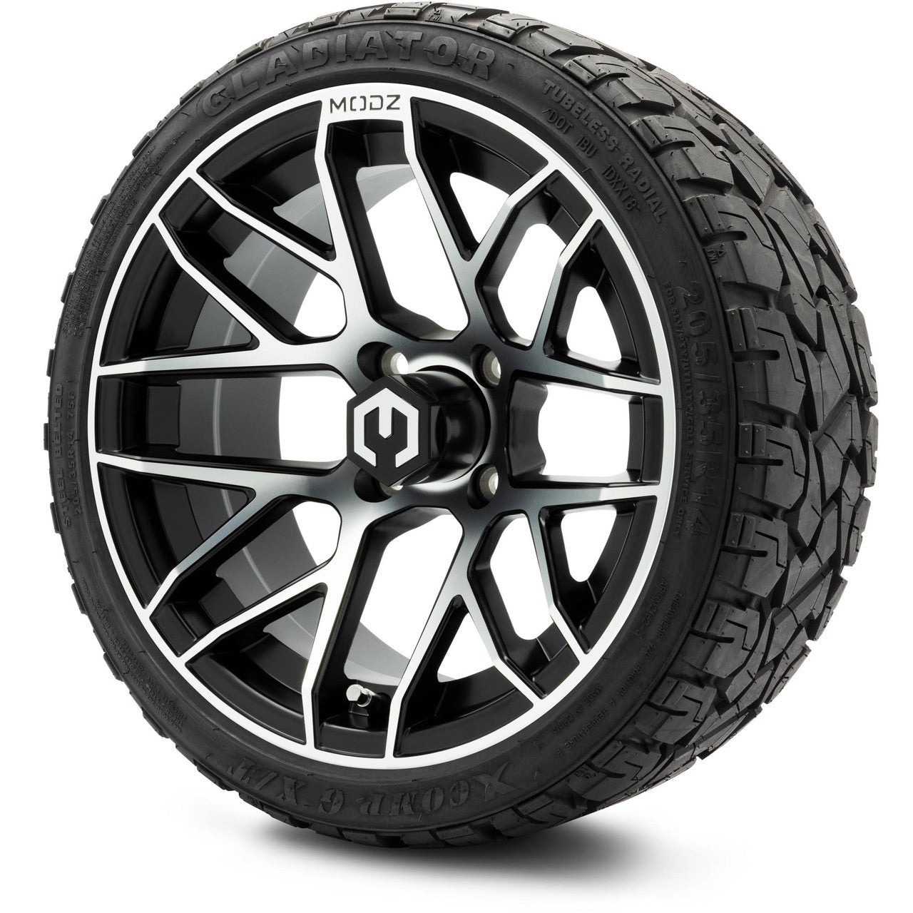 MODZ® 14" Matrix Machined Black Wheels & Off-Road Tires Combo (Arisun X-Trail All-Terrain 23x10-14)