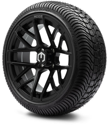 MODZ® 14" Matrix Matte Black Wheels & Street Tires Combo (Odyssey Tesseract Steel Belted Radial 215/50-14)