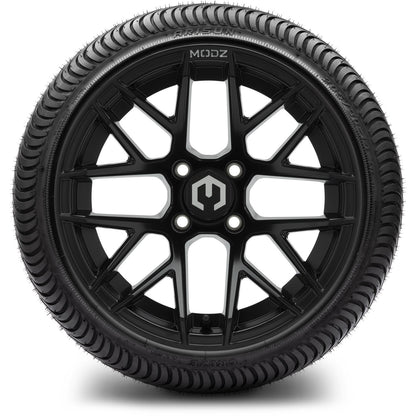 MODZ® 14" Matrix Matte Black Wheels & Street Tires Combo (Odyssey Tesseract Steel Belted Radial 215/50-14)