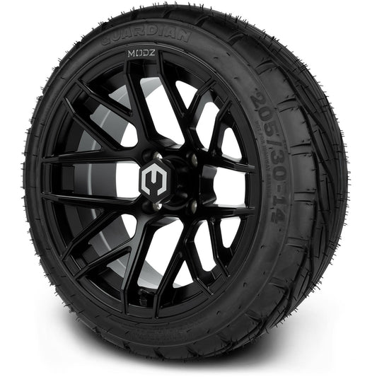 MODZ® 14" Matrix Matte Black Wheels & Street Tires Combo (MODZ Guardian 205/30-14)