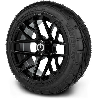 MODZ® 14" Matrix Matte Black Wheels & Street Tires Combo (MODZ Street Fox Radial 205/40-14)