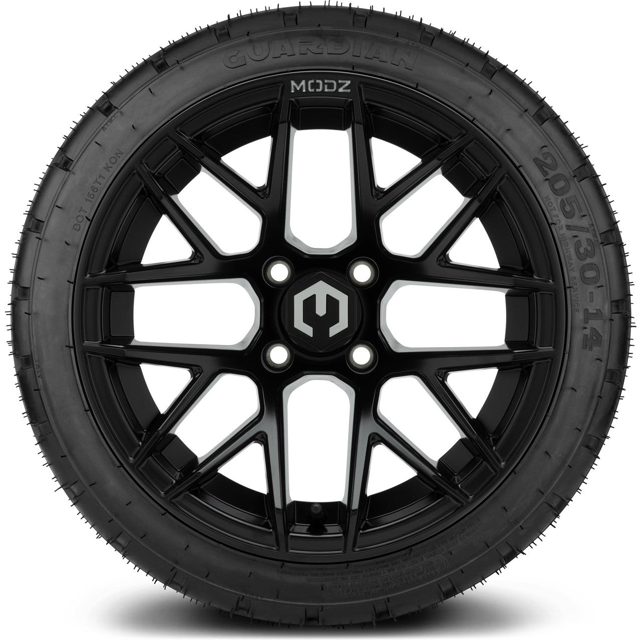 MODZ® 14" Matrix Matte Black Wheels & Street Tires Combo (Odyssey Tesseract Steel Belted Radial 215/35-14)
