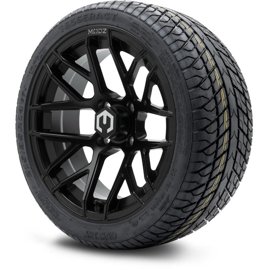 MODZ® 14" Matrix Matte Black Wheels & Street Tires Combo (Odyssey Tesseract Steel Belted Radial 215/35-14)