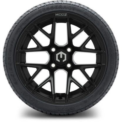MODZ® 14" Matrix Matte Black Wheels & Street Tires Combo (MODZ Street Fox Radial 205/40-14)